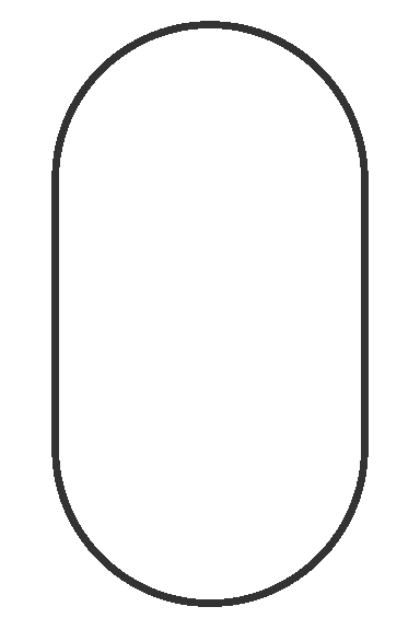 A simple black outline of a vertical capsule or oval shape with rounded ends and straight sides on a white background. The shape resembles a pill or a rounded rectangle, commonly seen in veterinarian offices.